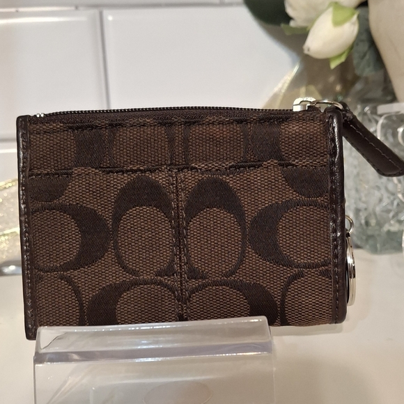 Coach Brown Monogram Key Card Pouch - Picture 2 of 8